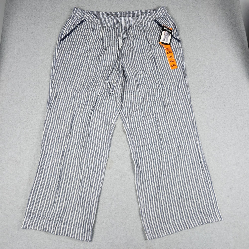 Briggs Pants Womens XXL Blue White Striped Wide Leg Drawstring Waist Outdoor